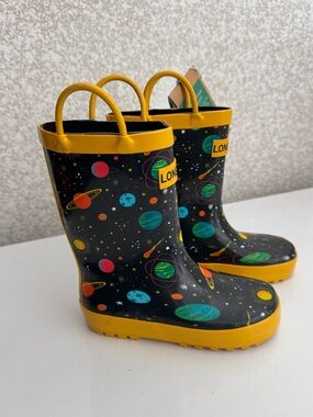 Kids Space Planet Rain Boots - Yellow Trim